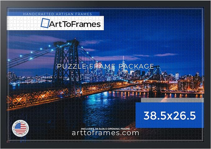 ArtToFrames Puzzle Frame for Buffalo Games 1500, 2000 Piece Jigsaw Puzzles, 38.5x26.5 Inch (98x67 cm), Soft Black Engineered Wood with Economy Acrylic, Ready to Hang Puzzle Display