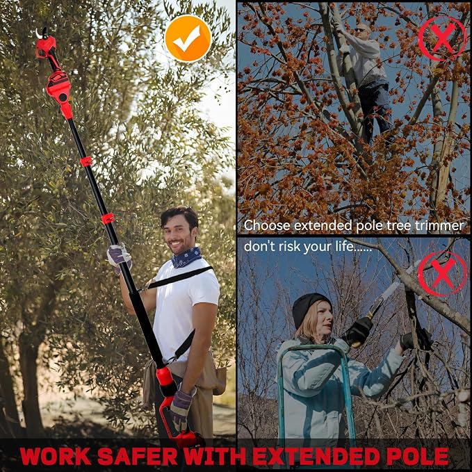 2-in-1 Electric Pruning Shear for Milwaukee M18 18V Battery, 1.5" Cutting Diameter Cordless Power Pruner with 14.7FT Reach Extension Pole, Brushless Motor Pruner for High Branch Trimming(Tool Only)