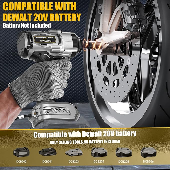 Ecarke Cordless Impact Wrench 1/2 inch Compatible with Dewalt 20v Battery, 300 FT-LBS (400N.m) Brushless Electric Impact Gun with LED Work Light, High Torque Impact Driver, Bare Tool Only