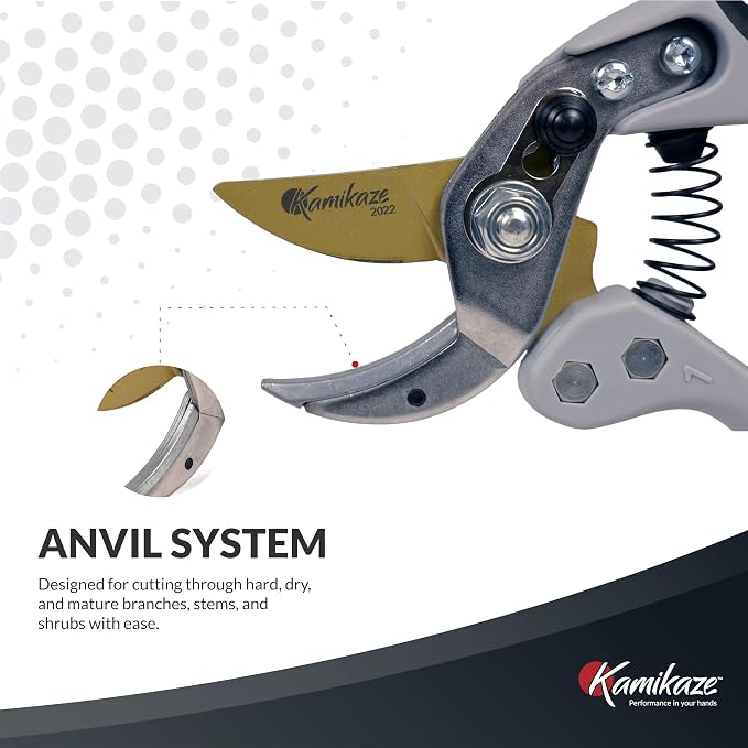 KM1-M FORCE ANVIL SHEAR- ANVIL PRUNER, Pruning Shears. Garden Pruners, Plant Pruners, Pruning Shears, Tefloned Blade Hand Pruner, Universal Garden Clippers great for garden and home