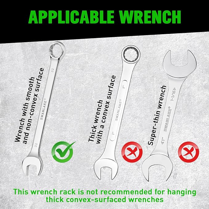 SWANLAKE 4-Pack Magnetic Wrench Organizer Toolbox Holder, 2PCS 15-Slot and 2PCS 12-Slot Wrench Organizers, SAE & Metric Ratchet Holders for Tool Box