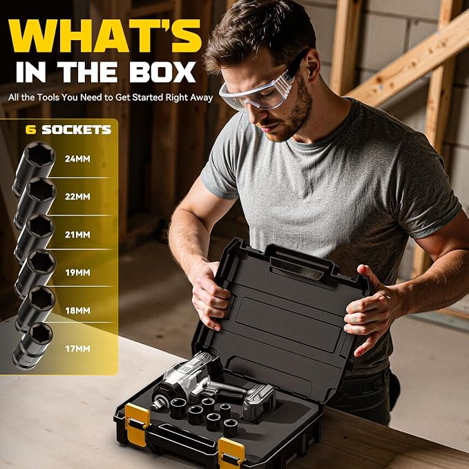 DIYtoolifz Cordless Impact Wrench 1/2 inch Compatible with Dewalt 20v Battery, 1700 Ft-lbs High Torque Impact Driver with 6Pcs Sockets & Storage Case, Electric Impact Gun with 4-Speed & LED Light