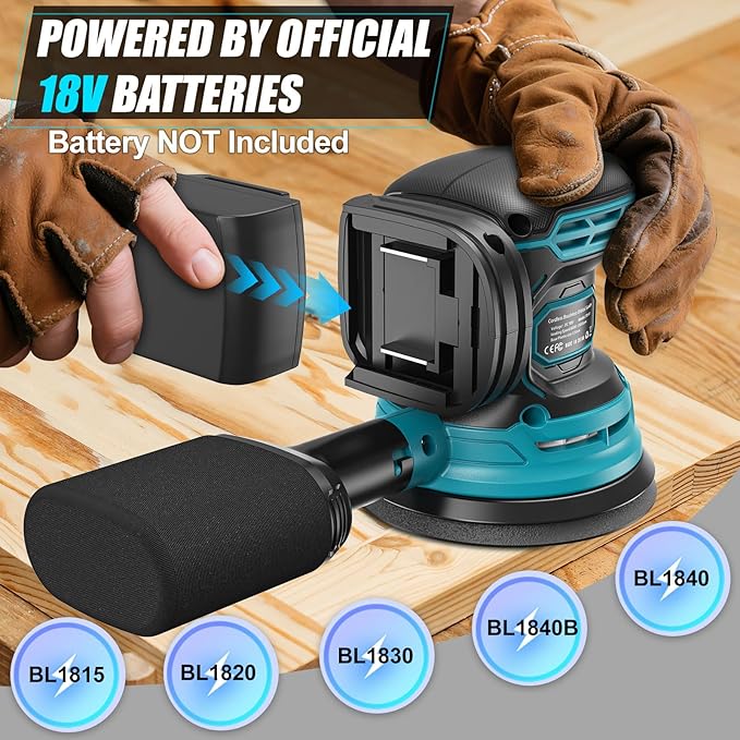 Cordless Random Orbital Sander Compatible for Makita 18V (TOOL ONLY), Electric Palm Orbital Sander With Dust Collector, 6 Variable Speeds, 20Pcs Sandpaper For Sanding Polishing Woodworking