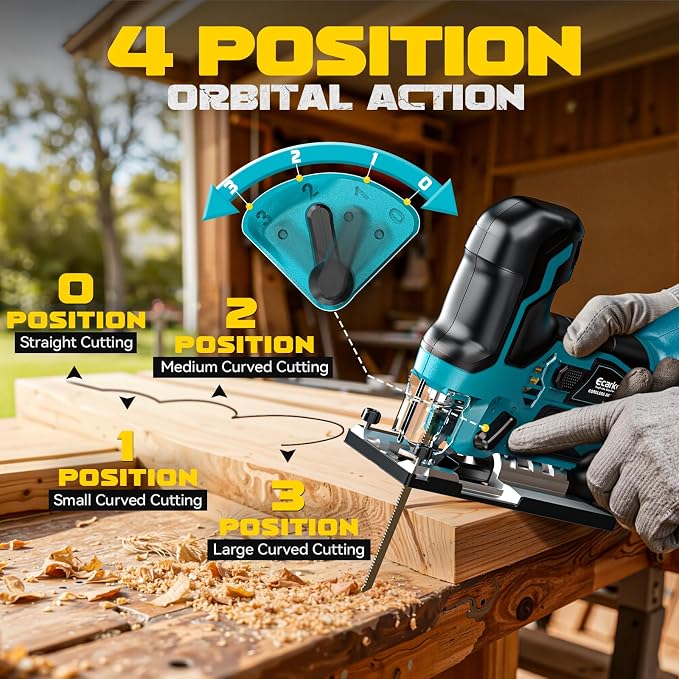 Ecarke Cordless Jig Saw Compatible With Makita 18V Battery, Brushless Motor 3800RPM, 7 Speeds Dial Control, Free-Tool ±45° Bevel Cuts, 4 Orbital Action, Dust Blows and 6 Blades For Cutting, Tool Only