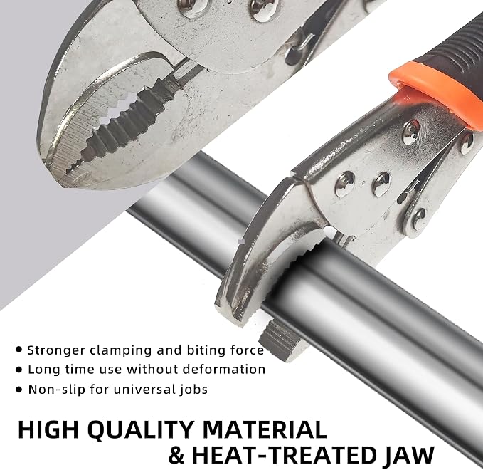 5-Piece Locking Pliers Set, 5", 7" & 10" Curved Jaw Adjustable Vise Grip Pliers and 7" & 9" Long Nose Welding Clamps for DIY Projects,Mechanic and Woodworking