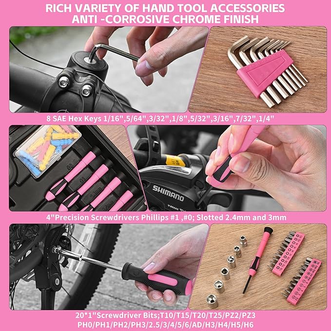 132 Piece Pink Tool Set, Womens Tool Kit for House, All Purpose Tool Kit for Home & Women, Small Home Repair Tool Set with Plastic Storage Toolbox for Garage, Office, College Dormitory, DIY Projects