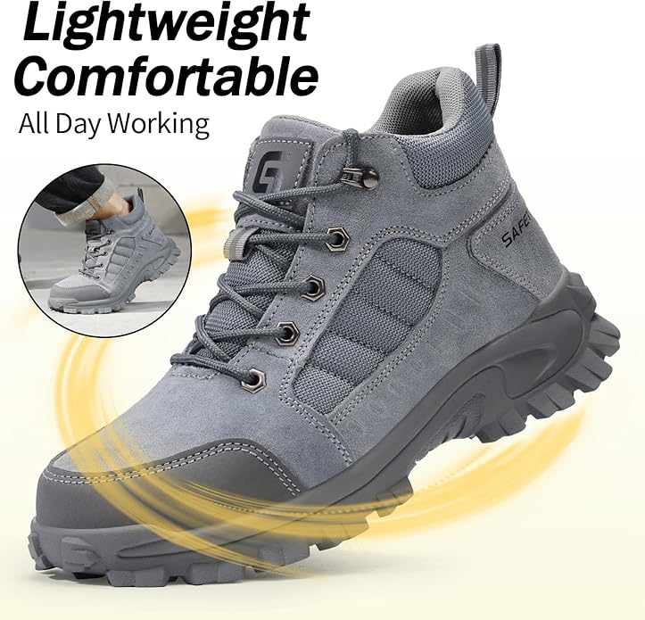 GUSAYEX Steel Toe Boots for Men Puncture Resistant Safety Work Boots with Kevlar Midsole Industrial Lightweight Men's Work & Utility Protective Shoes for Construction Warehouse Factory