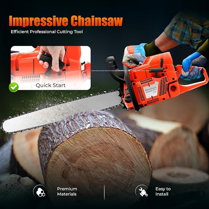 Gas Chainsaw 71CC 2-Stroke Gasoline Powered Chainsaw, 28 Inch Handheld Cordless Chain Saw with Air-cooled System, 10000Rpm 3.9Kw High Power Gas Chainsaw for Forest, Wood, Garden Farm Cutting Use
