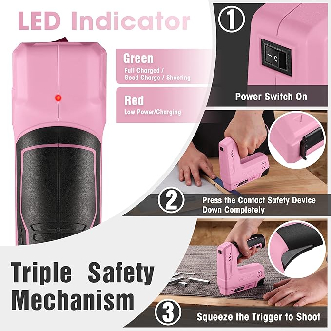 WORKPRO Electric Staple Gun, 2-in-1 Brad Nailer Electric with 2000PCS Staples Nails & USB Charger, 3.6V Staple Gun for Upholstering, Crafts, Carpentry, DIY, Pink Ribbon
