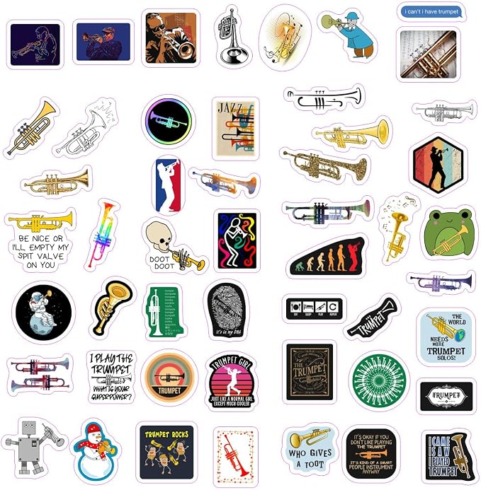 BulbaCraft Trumpet Stickers for Water Bottle and Laptop - Musical Party Supplies & Decorations, Waterproof Vinyl Instrument Decals, Trumpet and Jazz Stickers Laptop Decals, Gifts for Women & Men