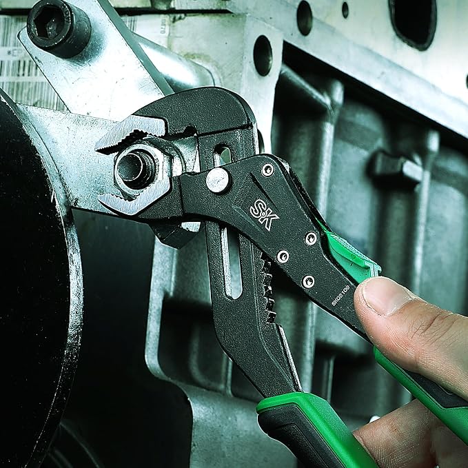 SK 8'' Quick Adjust Water Pump Pliers, SureGrip V-Jaw Groove Joint Pliers | Premium CR-V Steel, Ergonomic Anti-slip Handle for Comfortable Grip