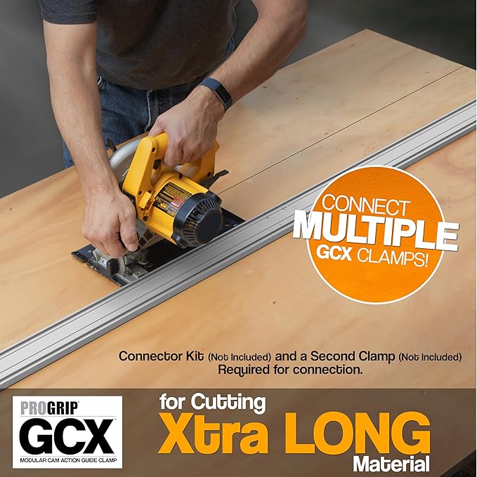 ProGrip GCX Edge 50 Inch Clamp Guide Modular Extendable Track for Circular Saws, Routers & Jigsaws –Aluminum Cutting Guide with Locking Handle