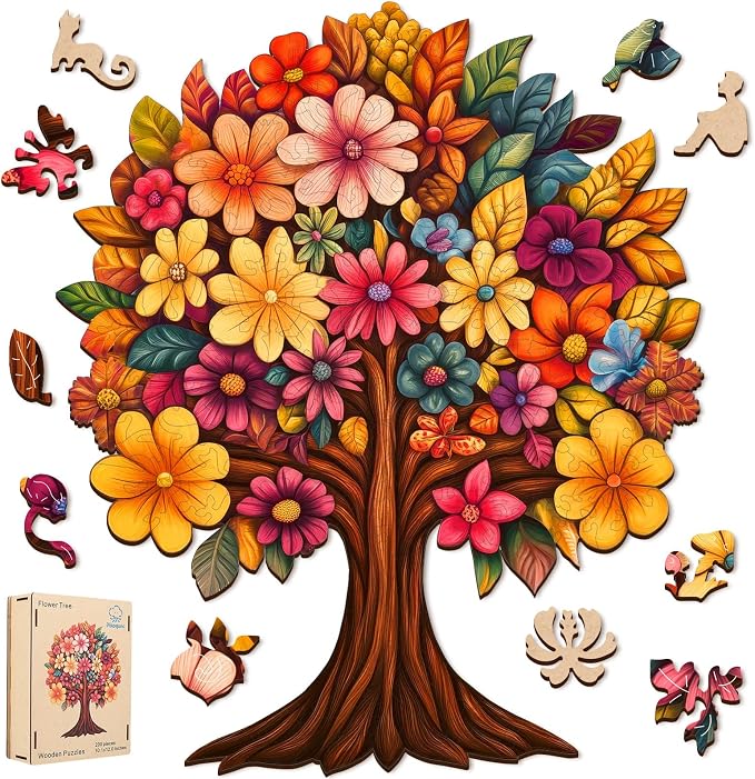 Pikoqunc Flower Tree Wooden Puzzles for Adults – 466Pcs Unique Wood Cut Jigsaw, Relaxing Wooden Puzzle for Family Game Night, Ideal for Friends & Puzzle Lovers 15.2X 18.1 in