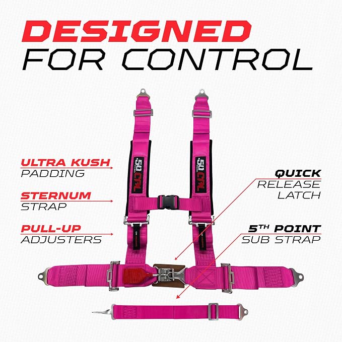 1pc Pink 5 Point Harness for Bucket Seat, Latch Release, 9 Color Options, Racing Harness 5 point, Race Car, UTV, RZR [6001A2]