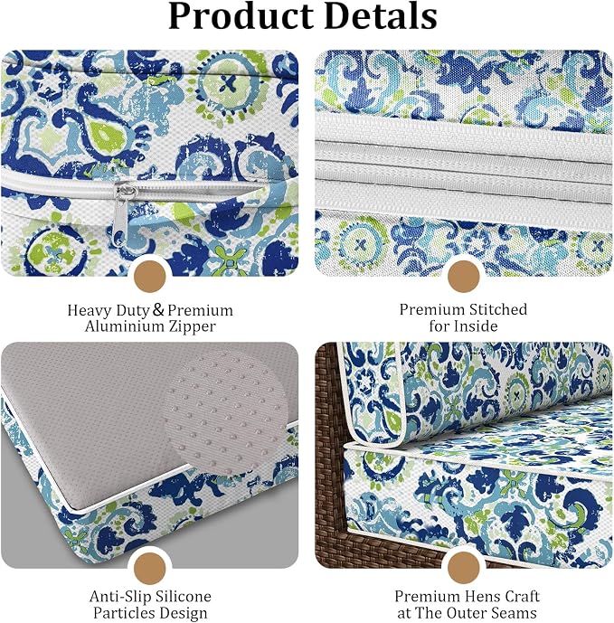 14 Piece Outdoor Furniture Replacement Cushions, Cover+Filling, 25.6" x 25.6" x 4" Foam Waterproof Outdoor Sofa Cushion Sets, Fit Wicker Rattan Sectional Conversation Set,Flowers