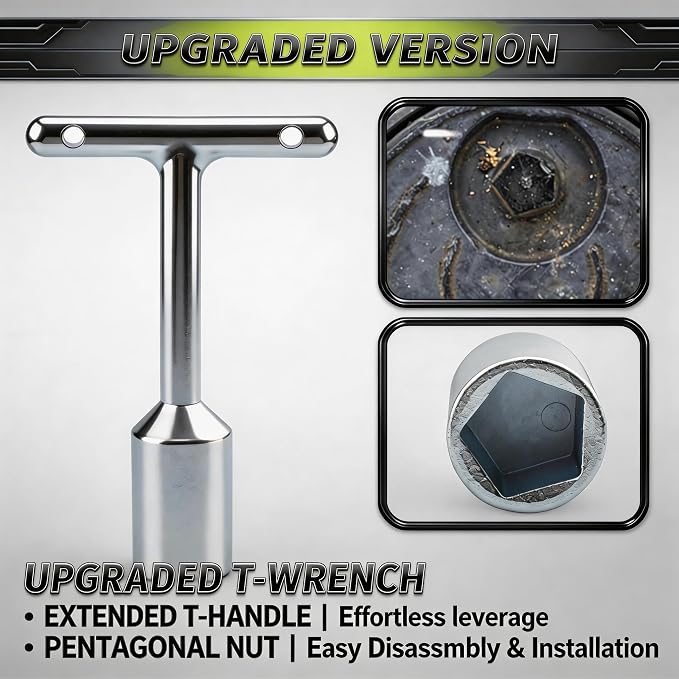 T Handle Penta Socket Wrench Set (2-Pack) - Heavy Duty Carbon Steel Tool | Heavy Duty Carbon Steel Tool for Water Meter Keys, Curb Boxes & Pad-Mounted Transformers