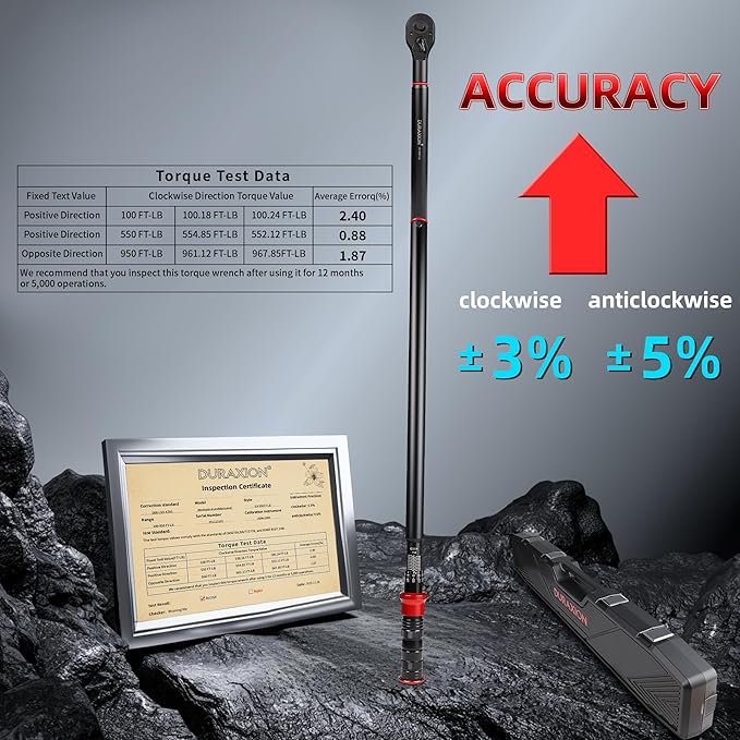 3/4-Inch Drive Torque Wrench 100-950ft.lb/135.58-1288.03Nm, ±3% Precision Dual Direction Torque Wrenches with 48-Tooth Dual Range Scales with Ft.Lbs and N.m