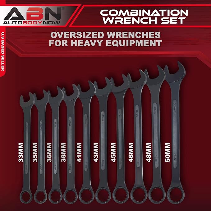 ABN Large Combination Wrench Set 33 to 50mm - Metric 10 Piece Jumbo Open End Wrench Set