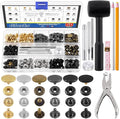 Glarks 60 Sets Leather Snap Fasteners Kit, 12.5mm 6 Colors Metal Snap Buttons Press Studs with 8Pcs Hole Punch, Hammer, Setting Tools, Grease Pencils and Tape Measure for DIY Leather Craft