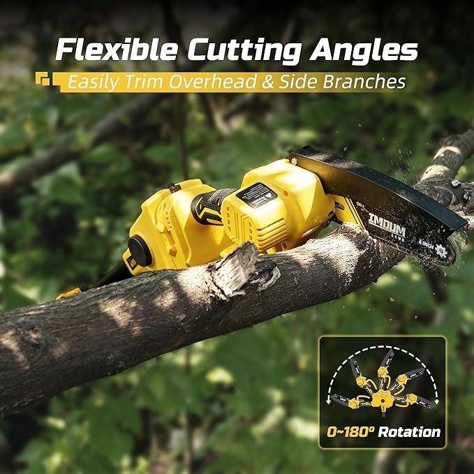 IMOUMLIVE 6-Inch Cordless Pole Saw & Mini Chainsaw 21V 2.0Ah Battery | 2-in-1 Tree Trimmer, Electric Pole Saws for Tree Trimming, Lightweight, Small Handheld Chainsaw, Rotatable Extension Pole