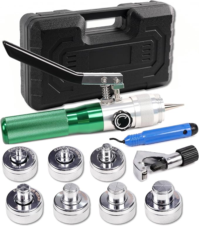 Hydraulic Tube Expander Tool Kit, Compact HVAC Swaging Tool for Copper Pipe 3/8" to 1-1/8" OD with Tube Cutter and Deburring Tool, Professional Air Conditioning Pipe Expansion Kit