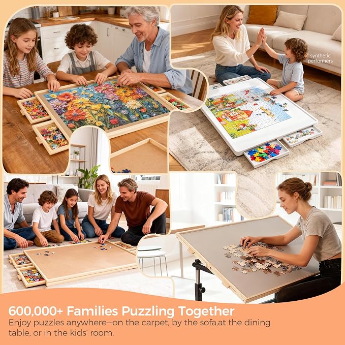 ALL4JIG 1000 Piece Rotating Puzzle Board with 4 Drawers 22.44"x30.16"Portable Wooden Jigsaw Puzzle Table for Adults,Lazy Susan Spinning Puzzle Boards Birthday Gift for mom,Surface for Lego Building