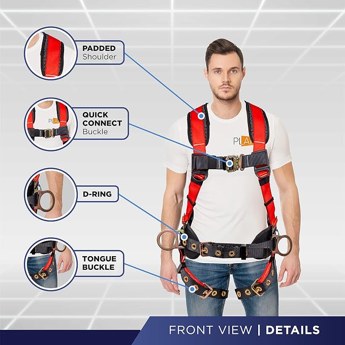 Hammerhead 5pt Safety Harness Back Padded, QCB Chest, Tongue Buckel Legs Straps, Back & Side D-Rings