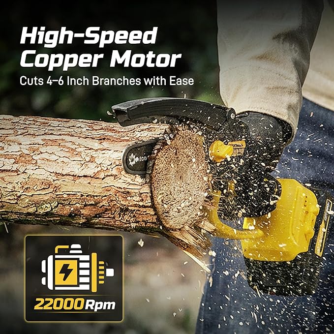 IMOUMLIVE 6-Inch Cordless Pole Saw & Mini Chainsaw 21V 2.0Ah Battery | 2-in-1 Tree Trimmer, Electric Pole Saws for Tree Trimming, Lightweight, Small Handheld Chainsaw, Rotatable Extension Pole