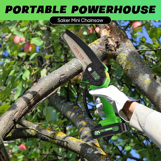 Saker Mini Chainsaw Cordless,6 Inch Chainsaw, Mini Electric Chainsaw Cordless Battery Powered,One-Hand Portable Chain Saw for Tree Trimming, Pruning&Wood Cutting,Gifts for Men Husband Father