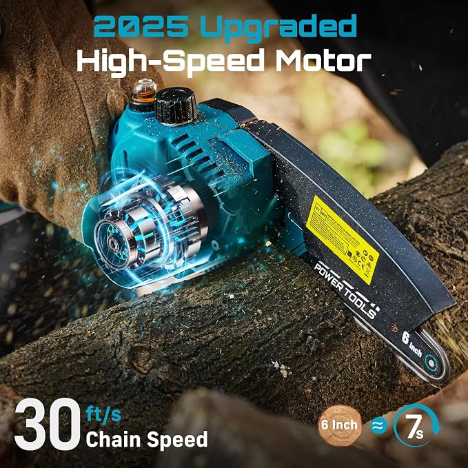 SEESII 6-Inch Mini Chainsaw Cordless with Oiler System | 2x2000mAh Batteries, Handheld Electric Chain Saw with Safety Lock, Battery Powered Chainsaw for Wood Tree Cutting, M6 Plus