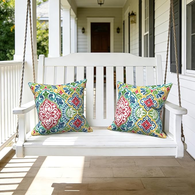 LVTXIII Outdoor Throw Pillows, Decorative Throw Pillows with Inserts, 16"x16" Square Pillows for Bed, Couch, Sofa and Patio Furniture, Set of 2, Damask Red