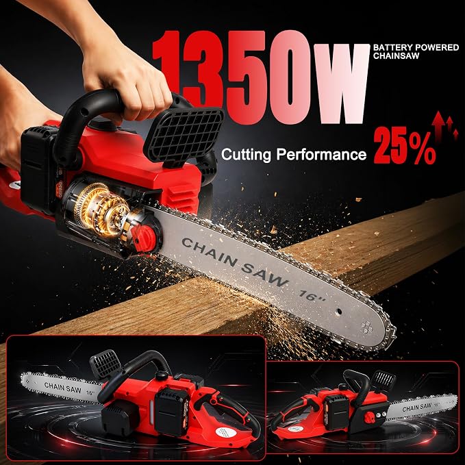 16" Cordless Chainsaw 42V Brushless Electric Chainsaw, 2 x 3.0Ah Batteries Powered Handheld Chain Saw, Tool-Free Tension & Auto Oiling for Tree Pruning, Wood Cutting, Yard & Garden Outdoor Work