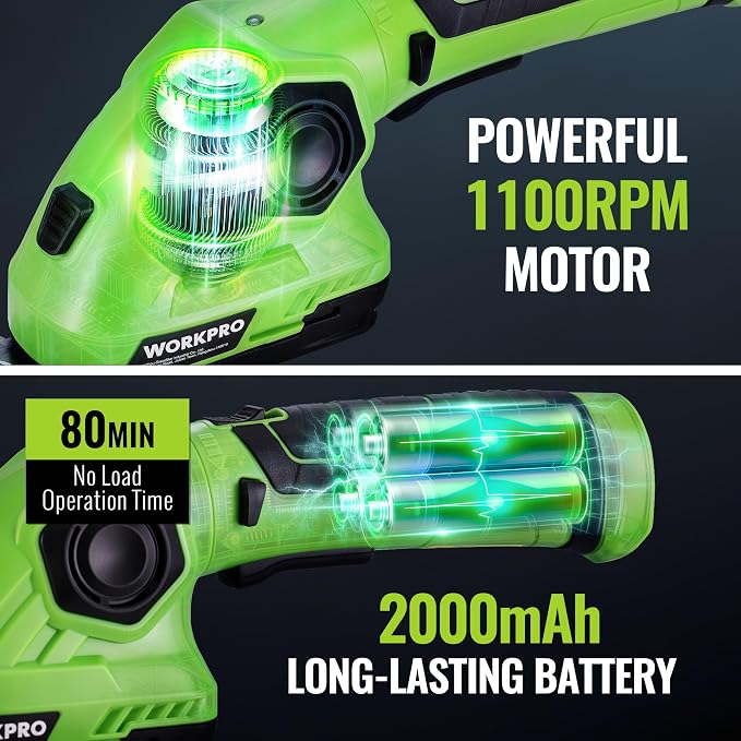 WORKPRO Cordless Grass Shear & Shrubbery Trimmer - 2 in 1 Handheld Hedge Trimmer 7.2V Electric Grass Cutter 2.0Ah Rechargeable Lithium-Ion Battery and USB Cable Included