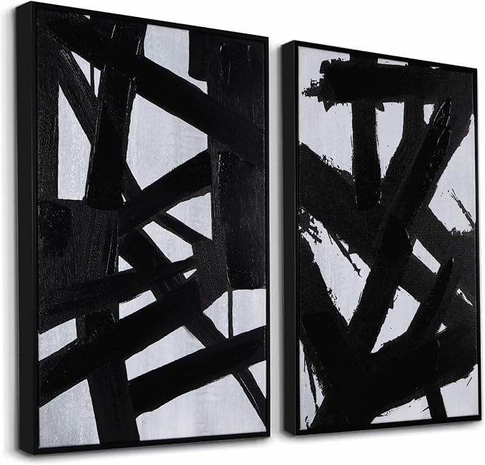 Zessonic Black And White Abstract Wall Art - Black Painting Stroke Graffiti Artwork for Living Room, Bedroom, Office Decor,16" x 24" x 2