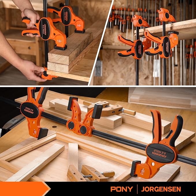 Jorgensen E-Z Hold 300LBS 12 Inch Bar Clamps for Woodworking, 2-Pack One-Handed Medium Duty F Clamps Set, Clamp/Spreader Convertible with Load Limit Indicator, Small Bar Clamps