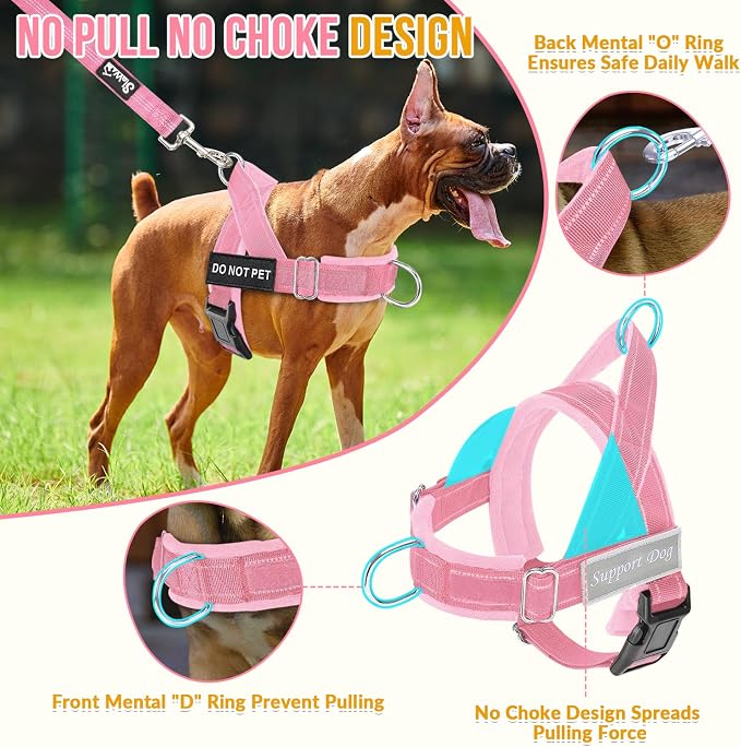 SlowTon No Pull Dog Harness with Front Clip - Heavy Duty, Soft Padded | Neck & Chest Adjustable, Tactical Pet Vest and Leash Set for Large Medium Sized Dogs, for Easy Walk & Training, Pink S