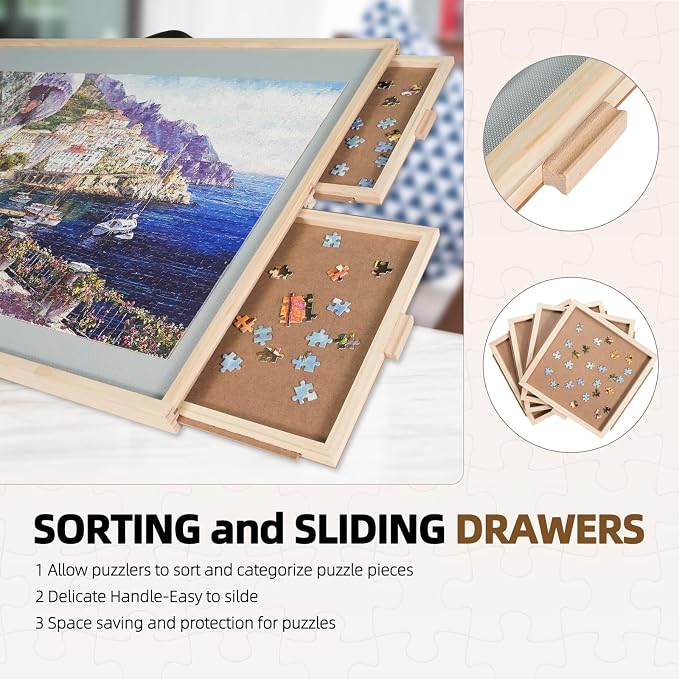 ALL4JIG 2000 Pieces 2-in-1 Tilting&Rotating Puzzle Board for Adults,Wooden Jigsaw Puzzle Table with 4 Drawers, 28.5 "x40.16 Portable Board with Lazy Susan and Cover,with a Tabletop Easel-Style Tilt