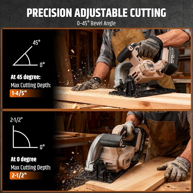 Cordless Circular Saw, 5000RPM Brushless Motor, 45° Bevel Cutting, Max Depth 2-1/2", 7-1/4" Electric Circular Saws with LED Light, Lightweight 6.6lbs, Compatible with Makita Batteries (Tool Only)