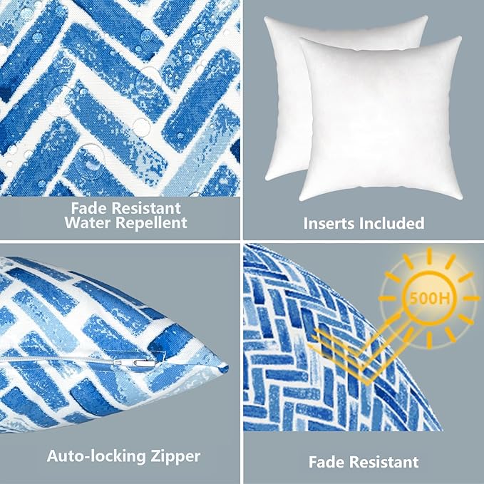 LVTXIII Outdoor Throw Pillows, Decorative Throw Pillows with Inserts, 16"x16" Square Pillows for Bed, Couch, Sofa and Patio Furniture, Set of 2, Blue Bricks