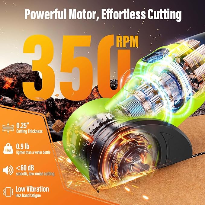 2026 Upgrade Cordless Electric Scissors with 3 Tungsten Steel Blades, 2500mAh Battery, LED Light, High-Torque Motor, Cardboard Cutter for Fabric, Cardboard, Leather, Carpet, Wire Rope Cutters (Green)