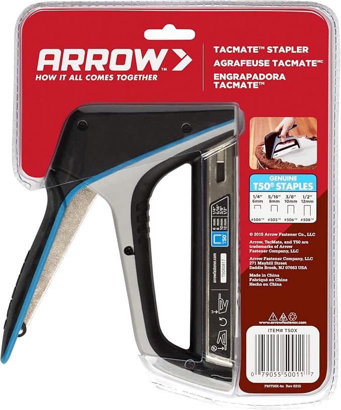 Arrow T50X Heavy-Duty Staple Gun for Upholstery, Furniture, Office, Decorating, Fits 1/4", 5/16”, 3/8", or 1/2" Staples