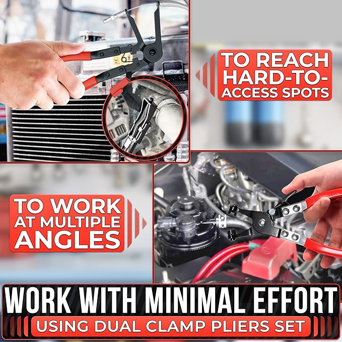 2 Pcs Radiator Hose Clamp Pliers Automotive Set – Heavy-Duty Radiator Hose Clamp Tool with Locking Mechanism – 8.2" & 8.6" Non-Slip Rubber Handles, Easy to Use | for Coolant, Fuel, Oil Hose Repairs