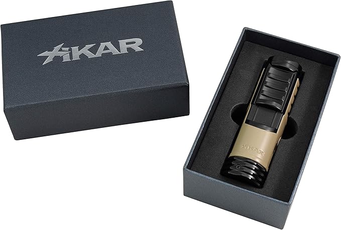 XIKAR Tactical Single-Jet Lighter, Tan and Black - Powerful Flame, Rugged Design with Rest Feature, Pocket Clip, EZ-View Fuel Window, and Adjustable Flame Height - Ideal for Outdoor Use