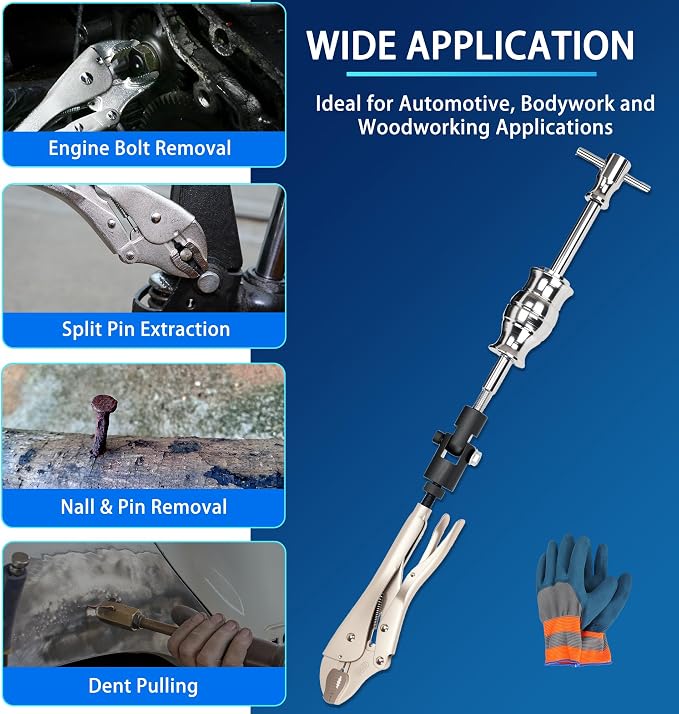 Locking Pliers Slide Hammer Puller Set, 9.8 in Locking Pliers 2 lb Slide Hammer with Quick Release Swivel Connector, Vise Grip Slide Hammer for Nail Bolt Pin Seal CV Axle Removal Tool