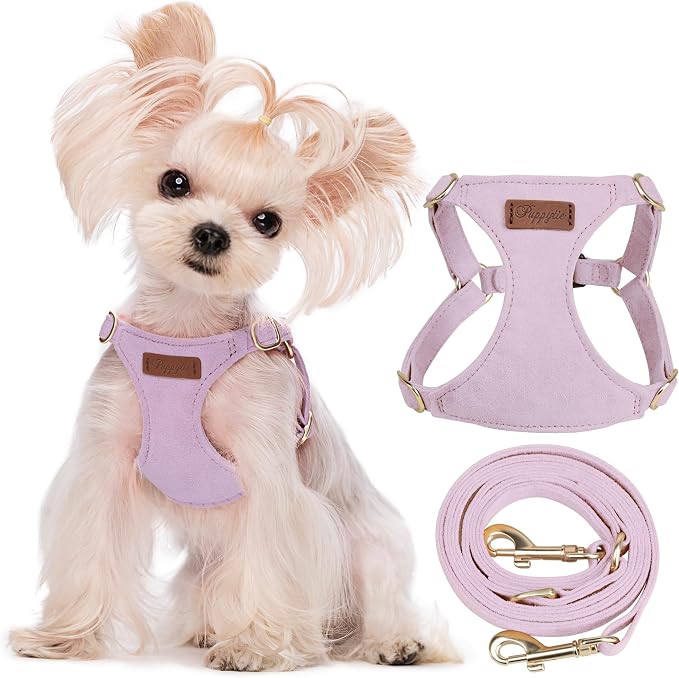 Puppytie XS Dog Harness and Leash Set, Light Purple, XS (4.5-11 lbs) | Extra Small Dog Harness, Puppy Harness and Leash, Soft Lightweight and Adjustable, Xsmall Dog Harness for Daily Walks
