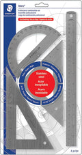 STAEDTLER Stainless Steel Math Set - With 12in Ruler, 2 Triangle Set Squares (45/90° & 30/60°), 6in Protractor - Precision Drawing & Drafting