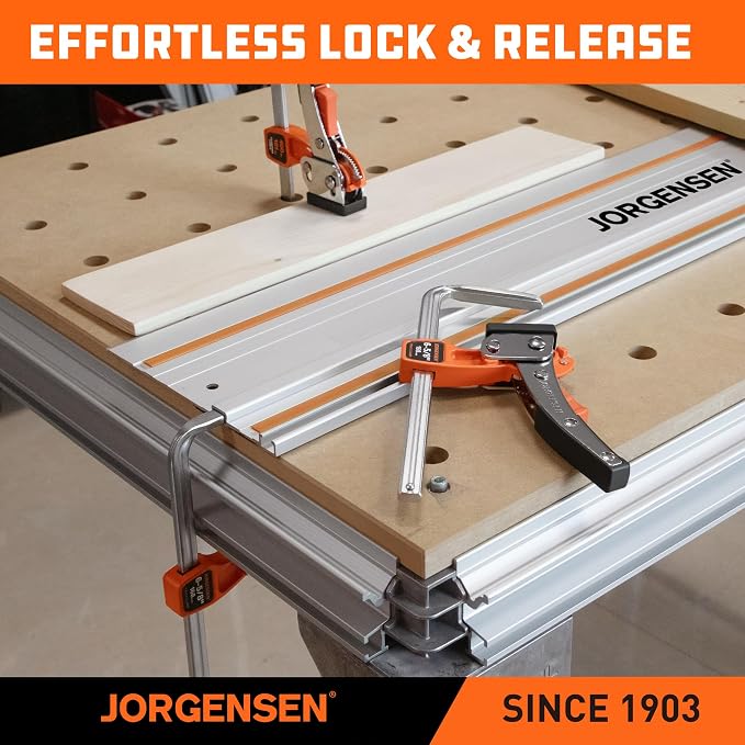 Jorgensen 6-5/8" Ratcheting Table Clamps, Quick Release Track Saw Clamps, Guide Rail Clamp for MFT Table and Guide Rail System, 2-7/8" Throat Depth, 400lbs Load Limit, 2 Pack