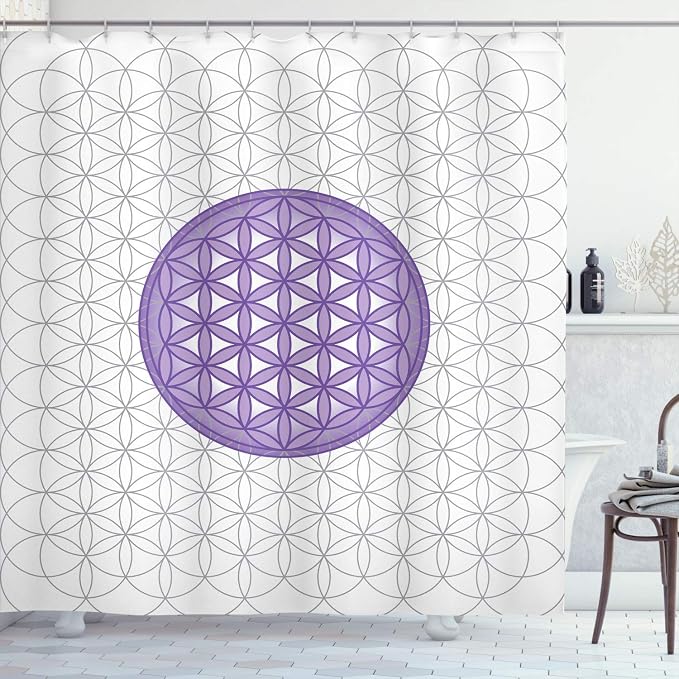 Ambesonne Geometry Shower Curtain, Interlace Circles of Time and Space Theme Vortex Natural Geometry Myth Form, Cloth Fabric Bathroom Decor Set with Hooks, 69" W x 84" L, Blue Violet
