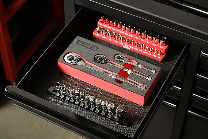 ARES 39009-CA 12-Pc 1/4in Swivel Socket Set, 6-Point, Metric | Chrome Vanadium Steel Sockets, Storage Rail