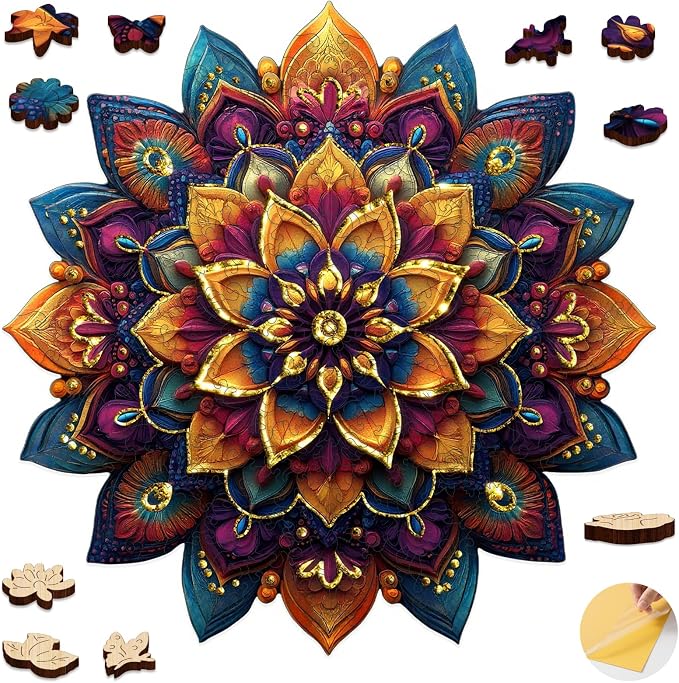 Mys Aurora Purple Mandala Puzzles for Adults 500 Pieces, Colorful Flower Jigsaw Puzzles, Unique Shaped Round Wooden Puzzles for Adults and Kids, Birthday Gift and Family Game, 16.4 x 16.4 Inches